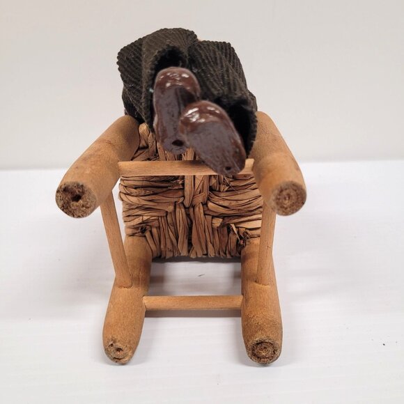 Santos Clay Man Figurine Basket Weaving Sitting Chair Made in France Repairs - Picture 6 of 6